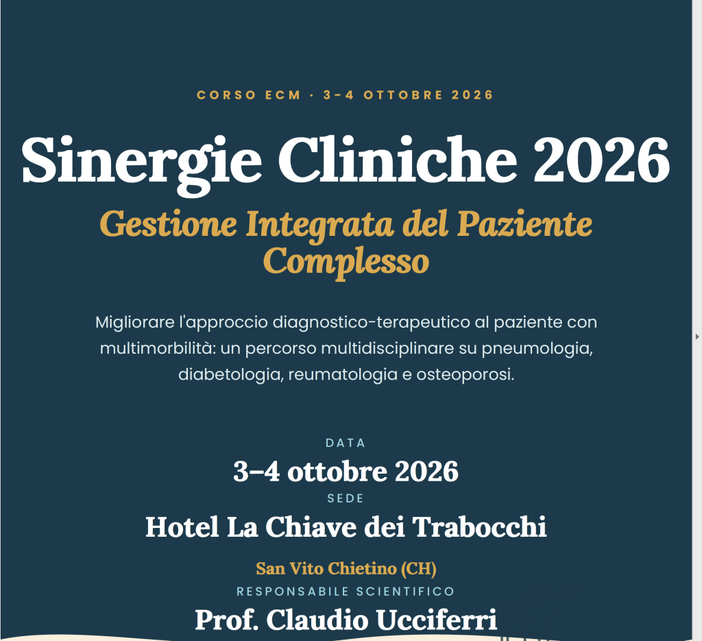 SINERGIE CLINICHE 2026 GESTIONE INTEGRATA DEL PAZIENTE COMPLESSO” MIGLIORARE L’APPROCCIO DIAGNOSTICO-TERAPEUTICO AL PAZIENTE CON MULTIMORBILITÀ